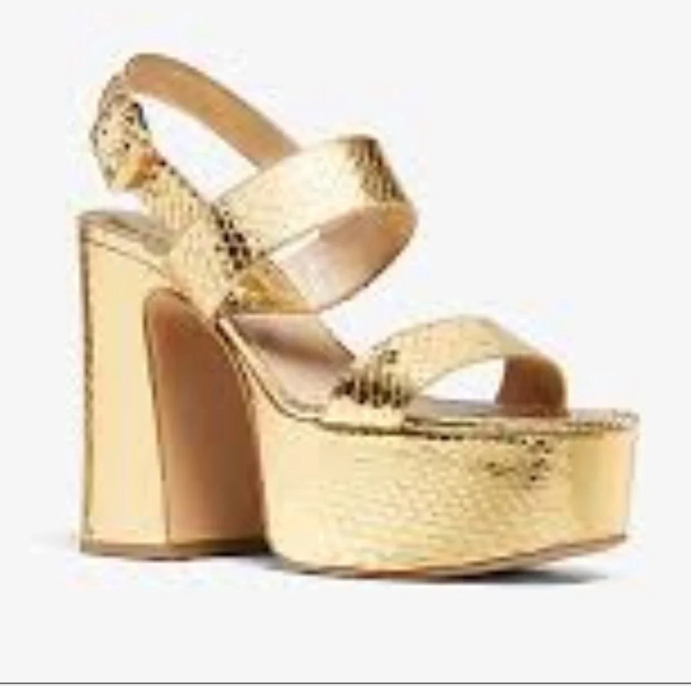NWOB Michael KORS Collection Gold Blaire Snakeskin Platform Sanda…